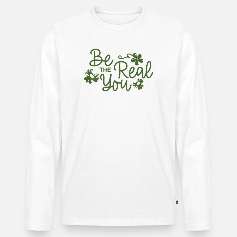Sei der echte Du Blumenschrift - Männer Premium Bio Langarmshirt - Weiß