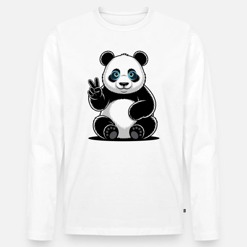 Panda Friedenszeichen Cartoon - Männer Premium Bio Langarmshirt - Weiß