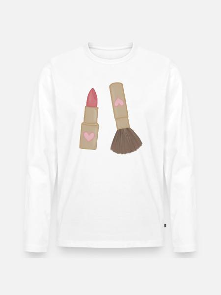 Heart Lip Lipstick & Brush Charm - Men's Premium Organic Long Sleeve Shirt - white