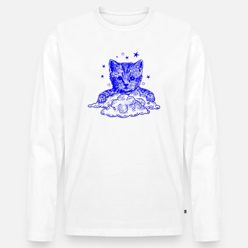 Blauer Katze auf Wolken - Männer Premium Bio Langarmshirt - Weiß