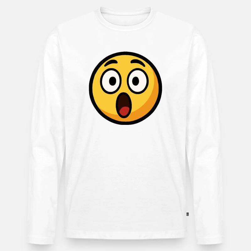 Ängstliches Emotikon ausgesprochenes Gesicht - Männer Premium Bio Langarmshirt - Weiß