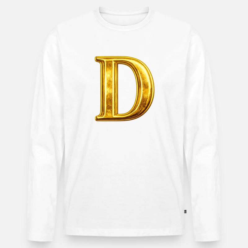 Goldenes D Monogramm - Männer Premium Bio Langarmshirt - Weiß