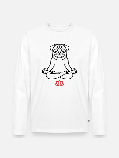 Mops Hund Zen Ausmalbild - Männer Premium Bio Langarmshirt - Weiß