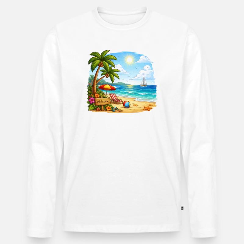 Willkommen am Tropenstrand - Männer Premium Bio Langarmshirt - Weiß