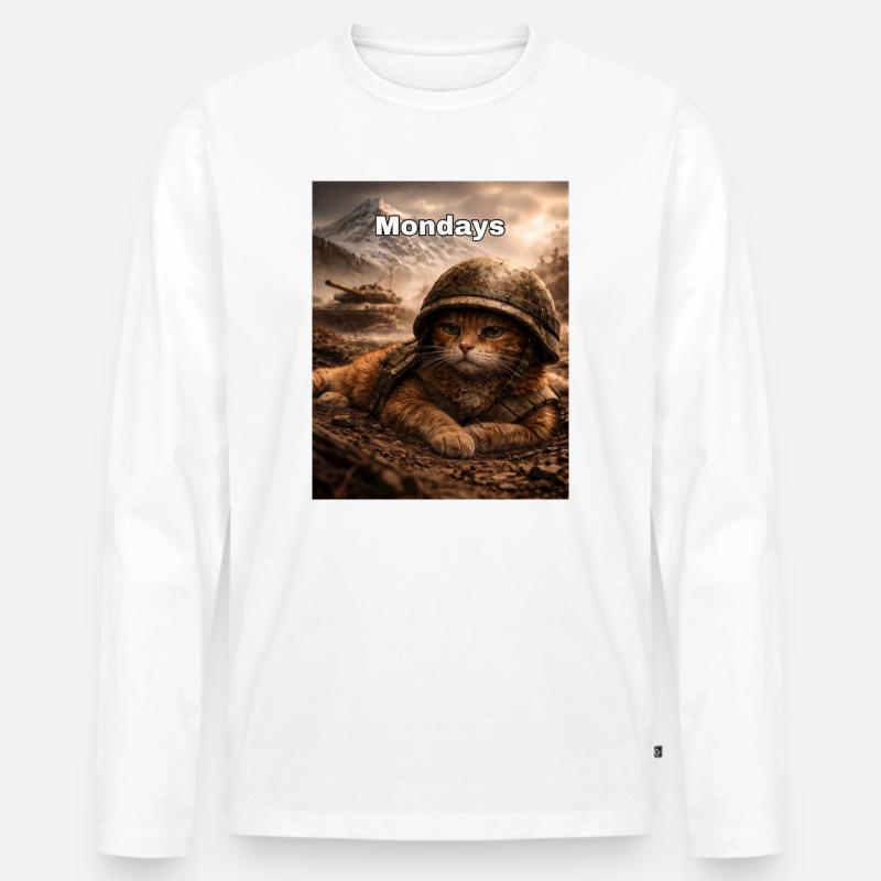 Monday Cat - Männer Premium Bio Langarmshirt - Weiß