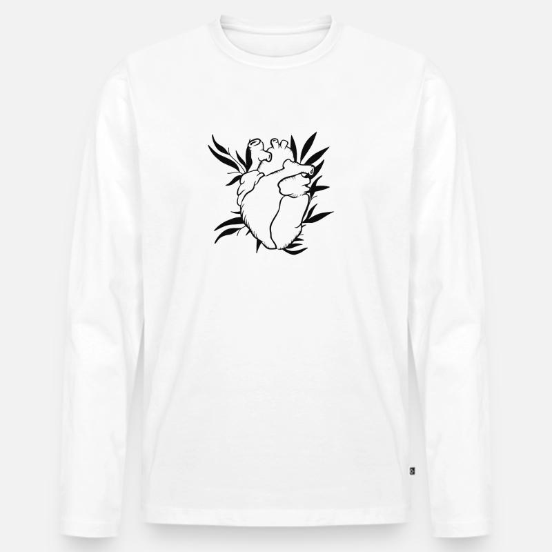 Herzlinien mit Blättern - Männer Premium Bio Langarmshirt - Weiß