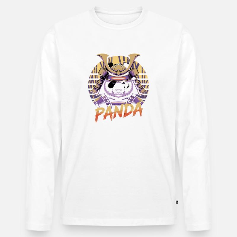 Kriegerischer Panda Samurai Illustration - Männer Premium Bio Langarmshirt - Weiß
