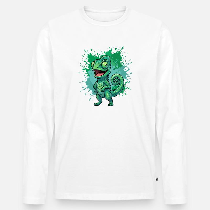 Grünes Chamäleon Spritzer Hintergrund - Männer Premium Bio Langarmshirt - Weiß