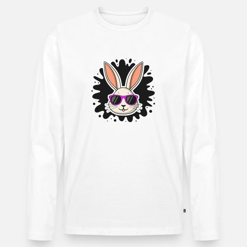 Chic Rabbit Lila Brille - Männer Premium Bio Langarmshirt - Weiß