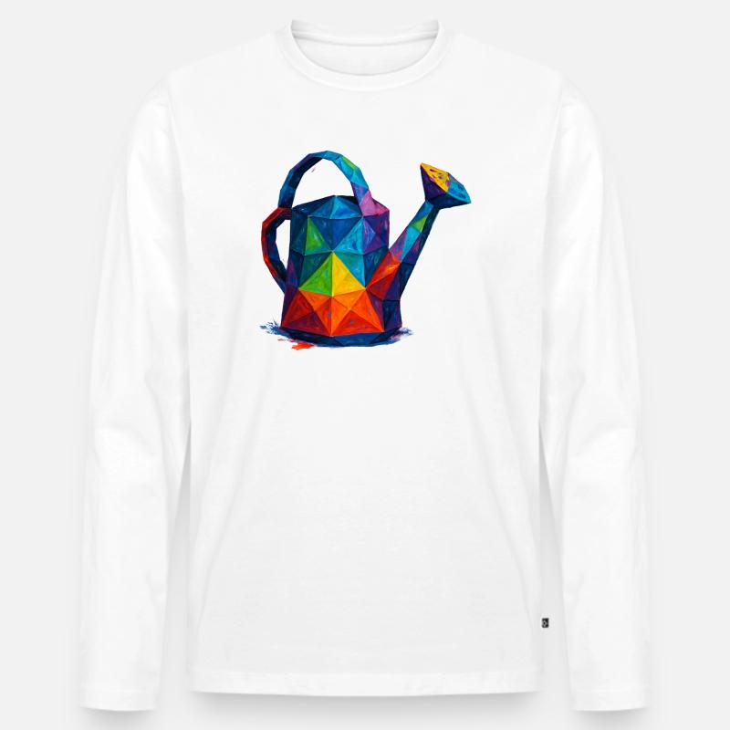 Geometrische Gießkanne – Low-Poly-Gartendesign - Männer Premium Bio Langarmshirt - Weiß