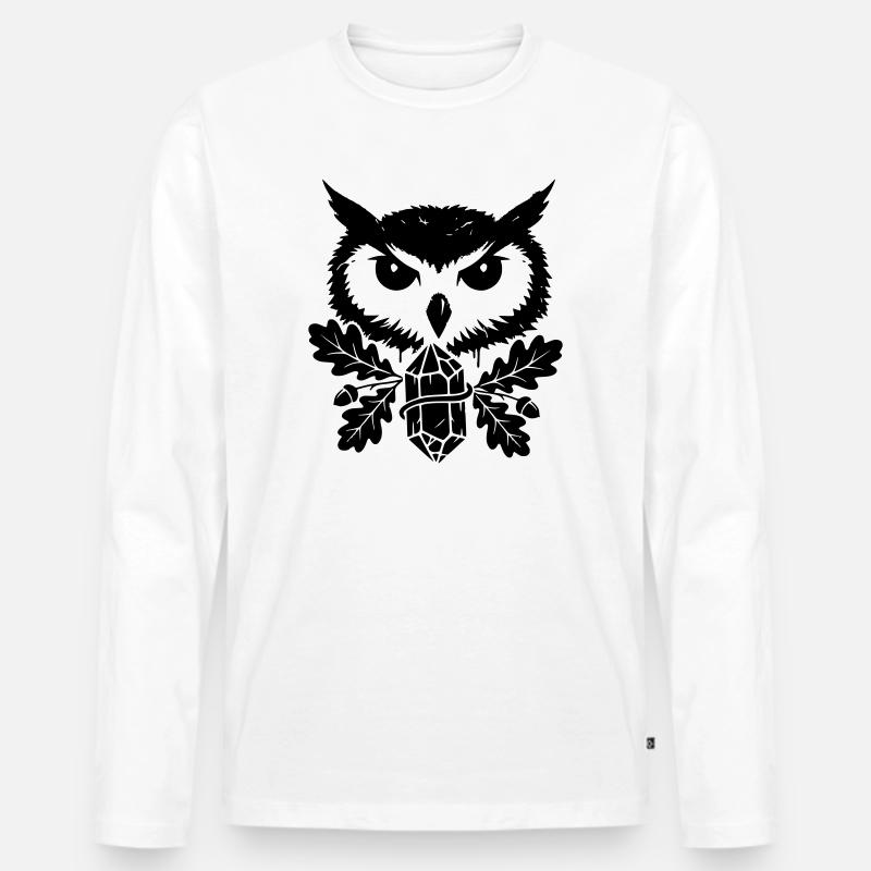 Fantasy Eule Kristall Tattoo - Männer Premium Bio Langarmshirt - Weiß