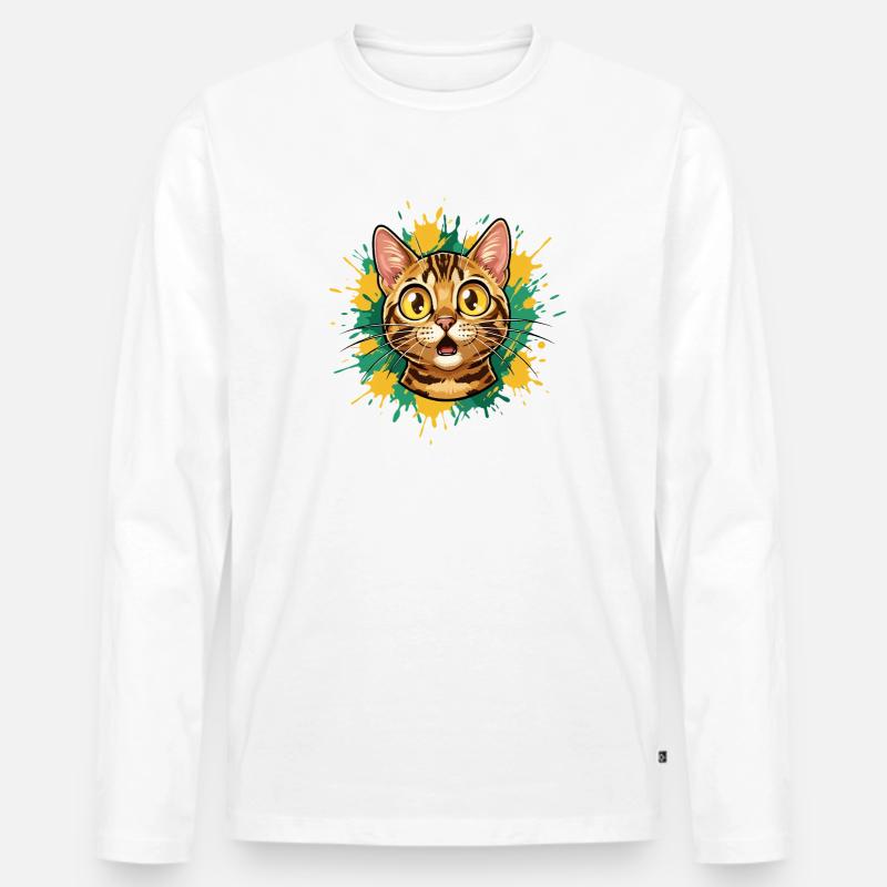 Katzenkopf Farbexplosion Illustration - Männer Premium Bio Langarmshirt - Weiß
