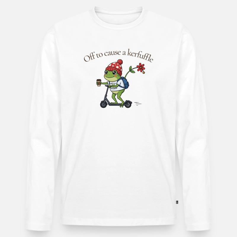 Frosch auf Roller: Kerfuffle - Männer Premium Bio Langarmshirt - Weiß