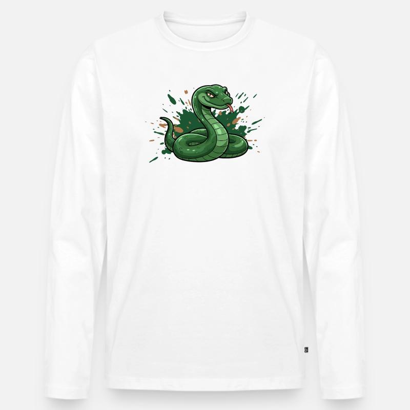 Grüne Comic-Schlange mit Spritz-Splash - Männer Premium Bio Langarmshirt - Weiß