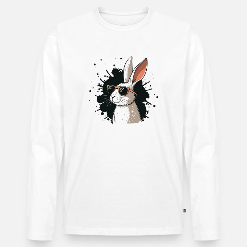 Cool Bunny Glasses on Black - Männer Premium Bio Langarmshirt - Weiß