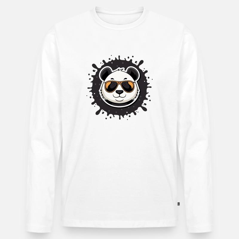 Panda Chic Gläser oranger Spritzer - Männer Premium Bio Langarmshirt - Weiß