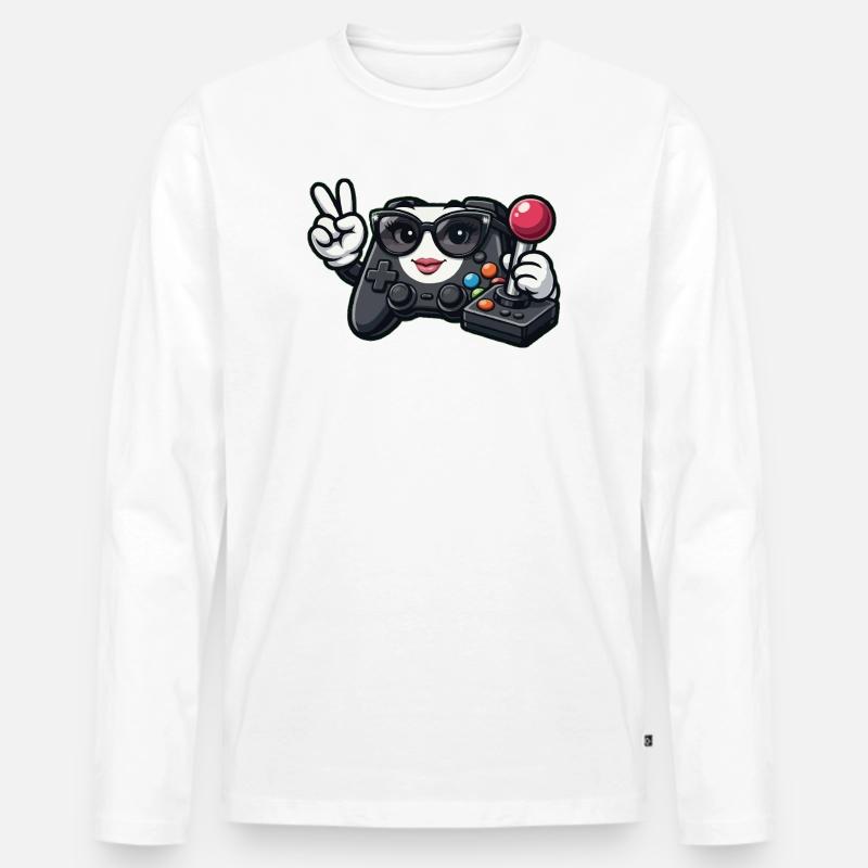 Kawaii-Spielcontroller-Friedenszeichen - Männer Premium Bio Langarmshirt - Weiß