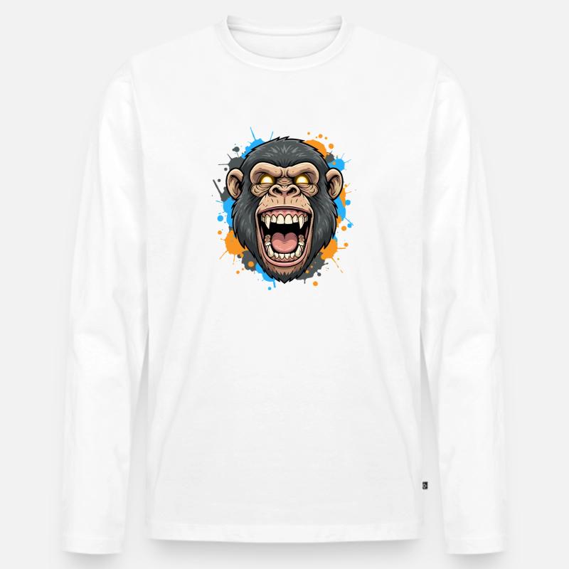 Schreiender Gorillakopf Splash - Männer Premium Bio Langarmshirt - Weiß