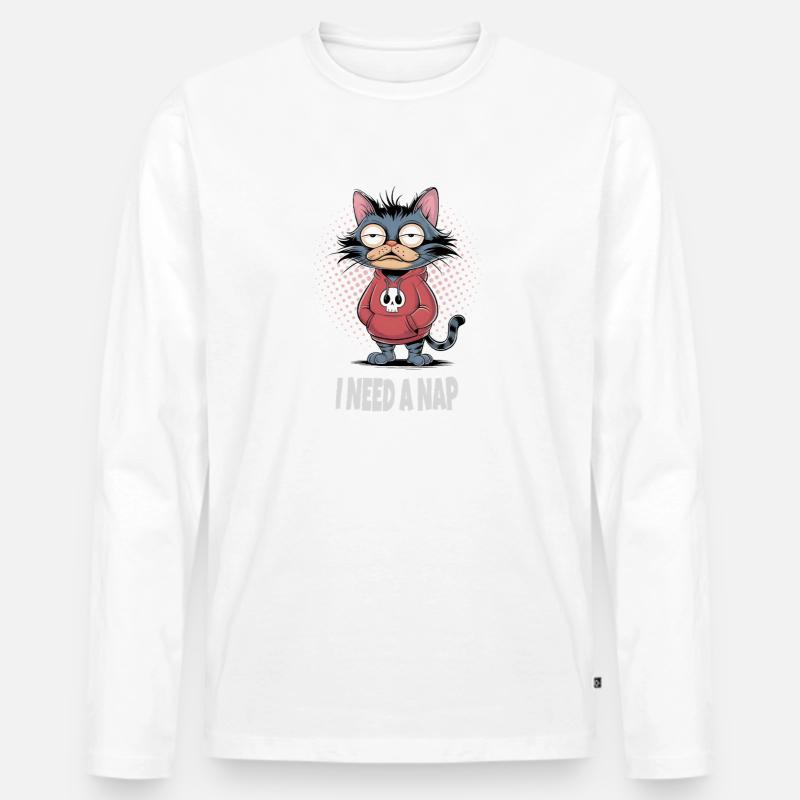 I Need A Nap Müde Katze  - Männer Premium Bio Langarmshirt - Weiß