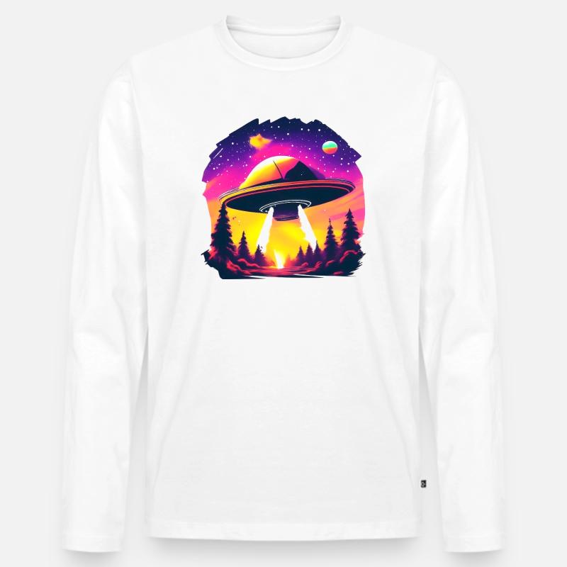 Neon-UFO über Neonwald - Männer Premium Bio Langarmshirt - Weiß