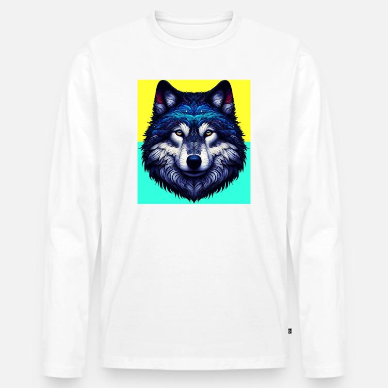 Wolf - Männer Premium Bio Langarmshirt - Weiß