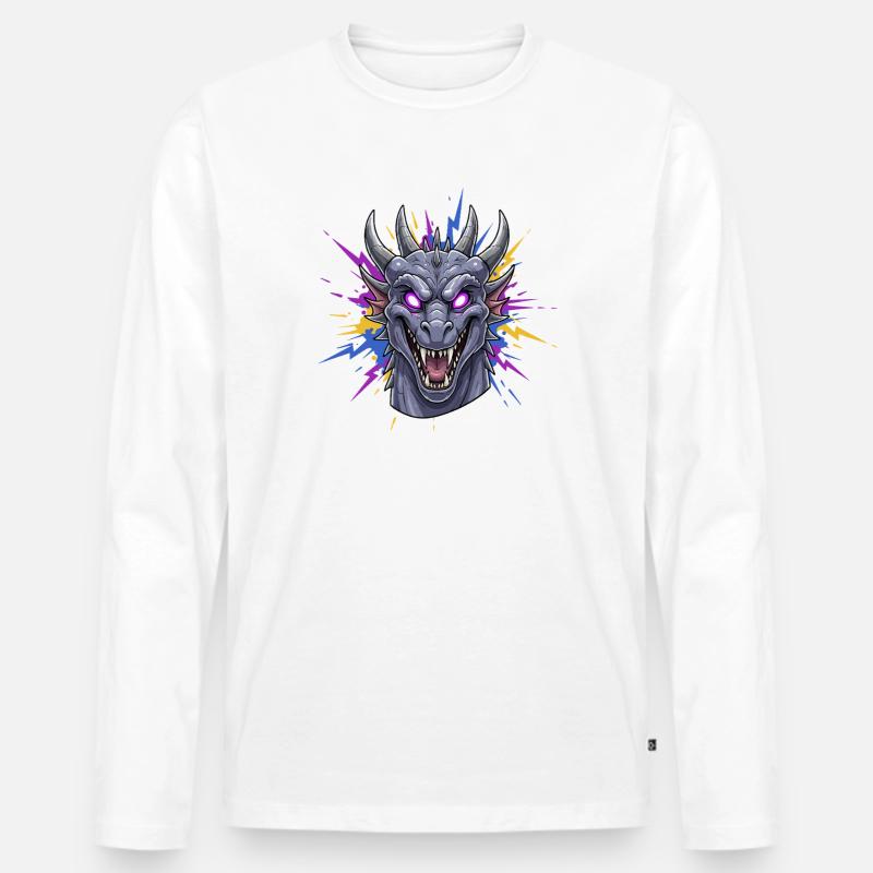 Neon-Drache Kopf mit Farbspritzern - Männer Premium Bio Langarmshirt - Weiß