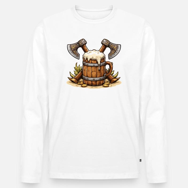 Bierfass mit Äxten Wikinger - Männer Premium Bio Langarmshirt - Weiß