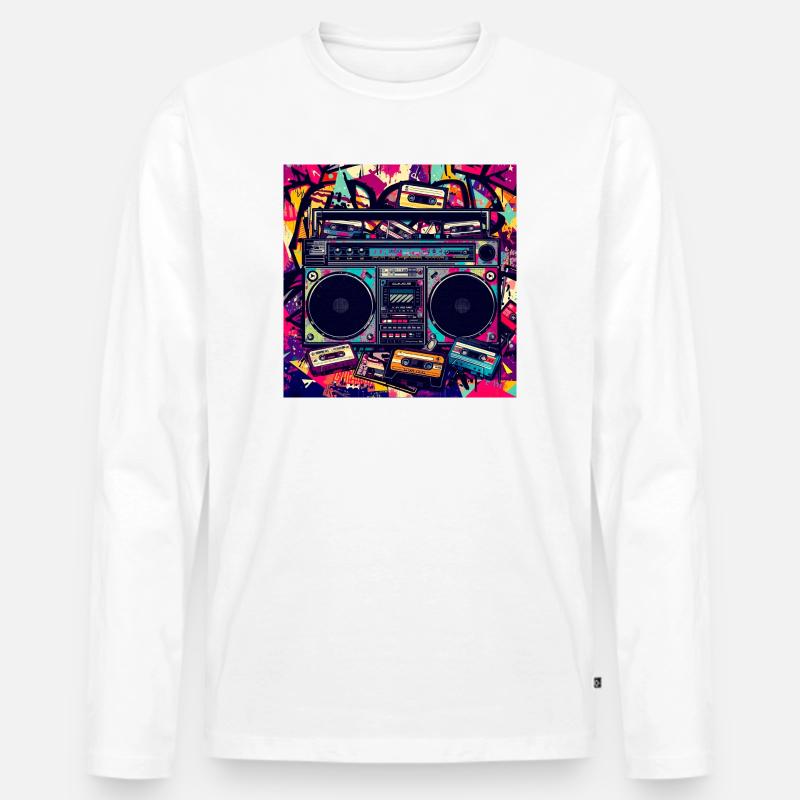 Boombox Graffiti Neon Retro - Männer Premium Bio Langarmshirt - Weiß