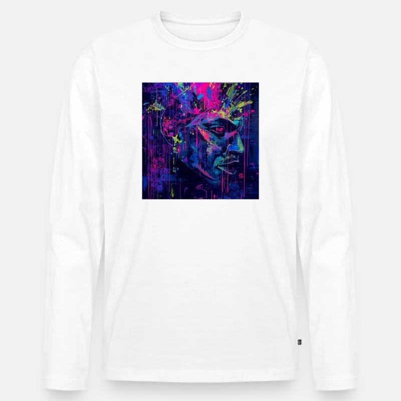 Neon-Graffiti-Porträtspritzer - Männer Premium Bio Langarmshirt - Weiß