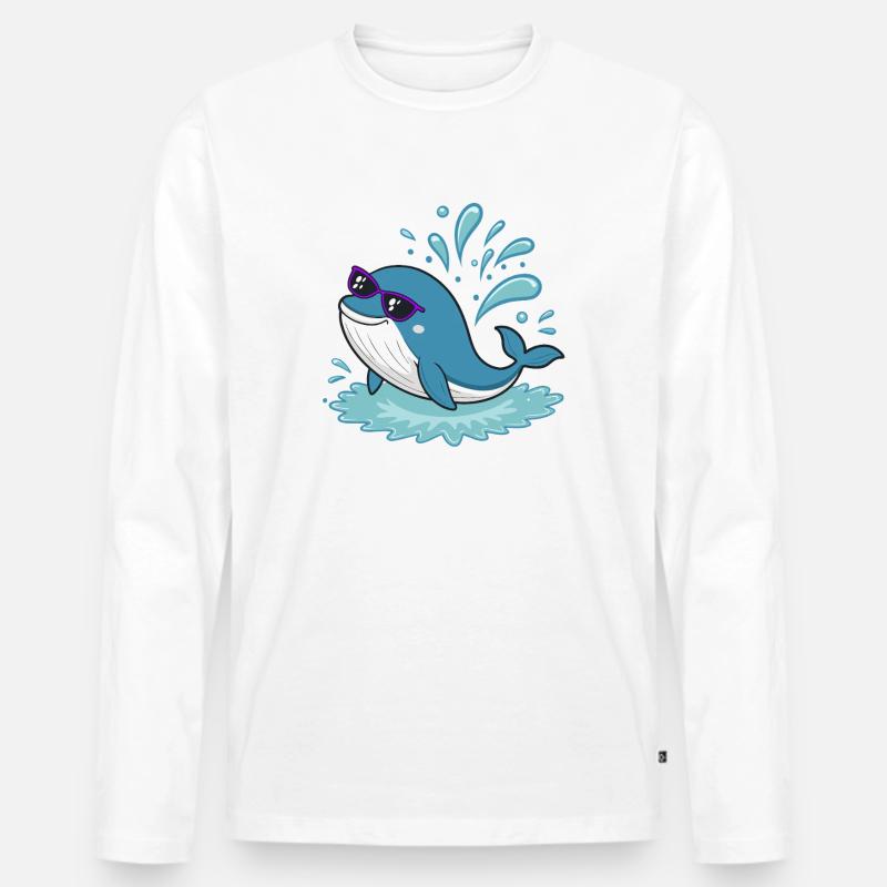 Surferwal mit Sonnenbrille - Männer Premium Bio Langarmshirt - Weiß