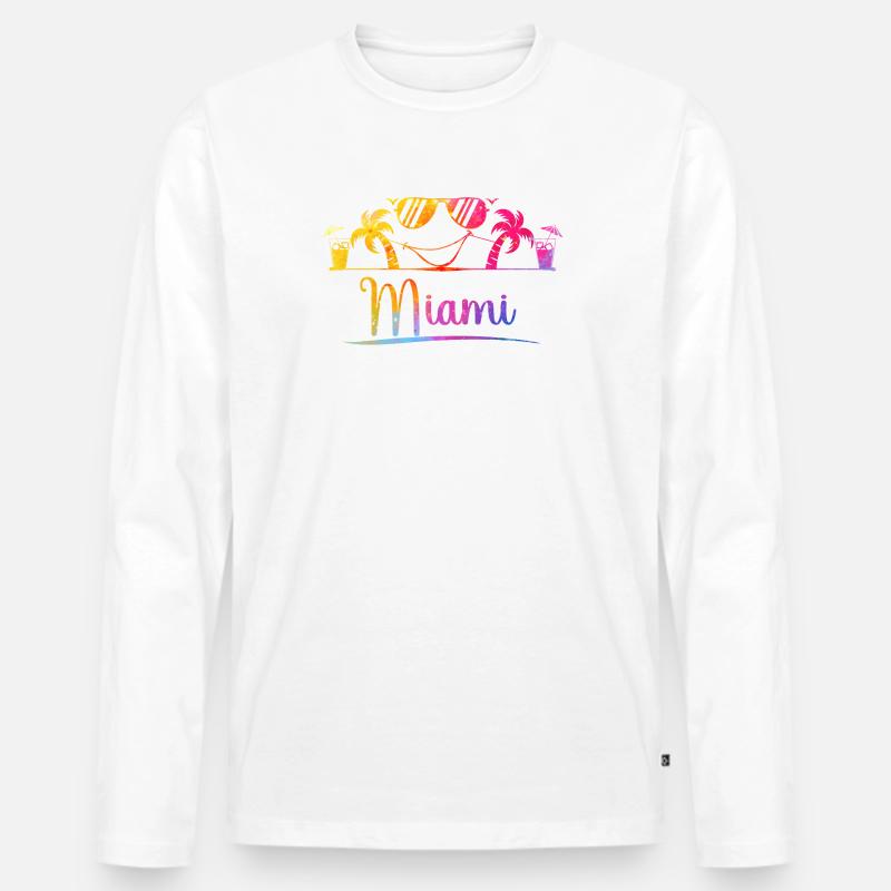 Miami Strandpalmen Regenbogen-Design - Männer Premium Bio Langarmshirt - Weiß