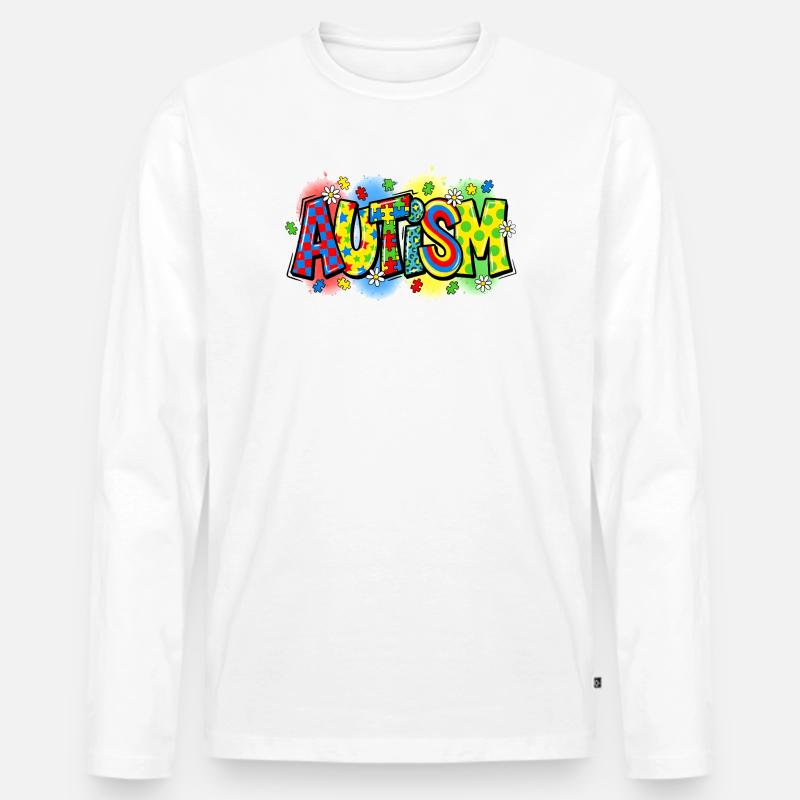 Autism Awareness Puzzle Regenbogen Design - Männer Premium Bio Langarmshirt - Weiß
