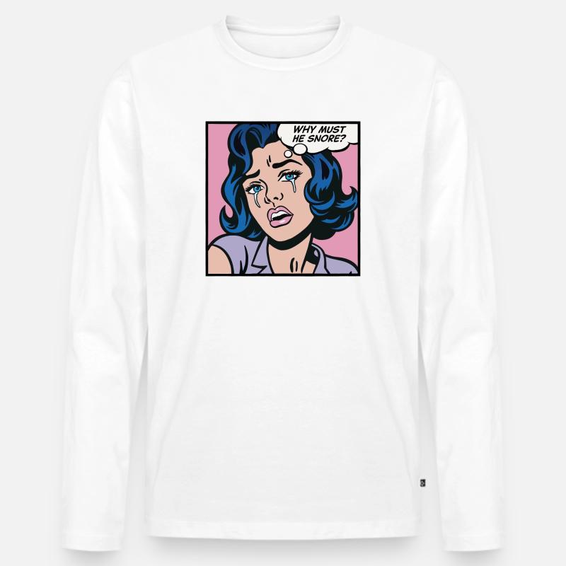 Warum muss er schnarchen? - Männer Premium Bio Langarmshirt - Weiß