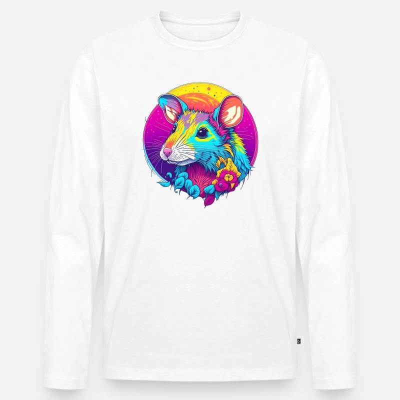 Psychedelische Neonratte mit Blüten - Männer Premium Bio Langarmshirt - Weiß
