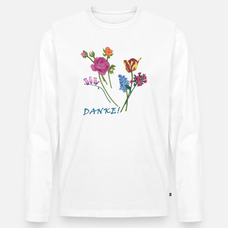 Danke mit einem Blumenstrauß  - Männer Premium Bio Langarmshirt - Weiß