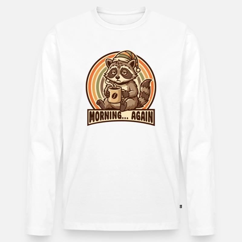 Morgenmuffel Waschbär mit Kaffee - Männer Premium Bio Langarmshirt - Weiß