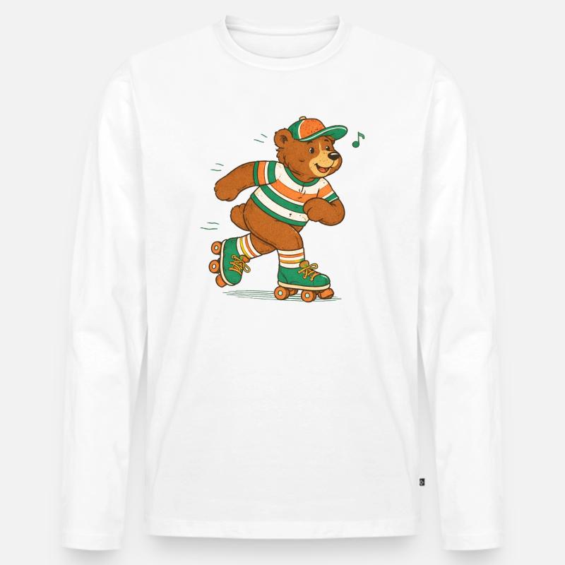 Retro Bär auf Rollschuhen - Männer Premium Bio Langarmshirt - Weiß