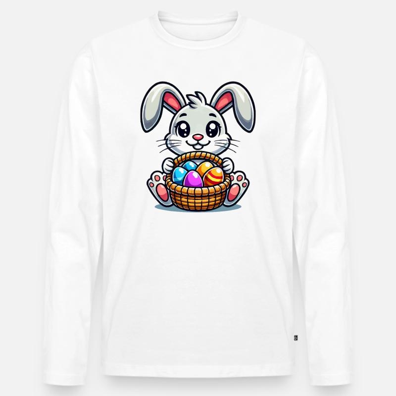 Osterhase mit bunten Eiern - Männer Premium Bio Langarmshirt - Weiß