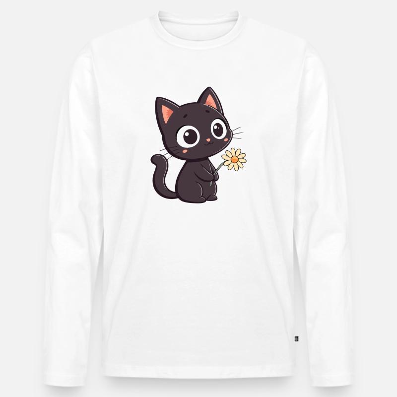 Schwarze Katze und Gänseblümchen - Männer Premium Bio Langarmshirt - Weiß