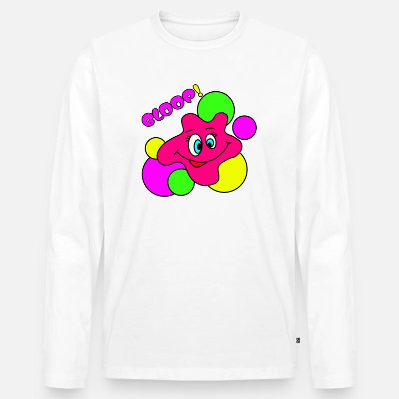BLOOP! Lustiger Neon Pop-Art Klecks-Charakter - Männer Premium Bio Langarmshirt - Weiß