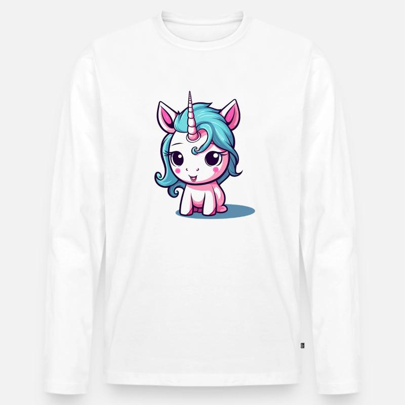 Blauhaariges Einhornchen Sticker - Männer Premium Bio Langarmshirt - Weiß