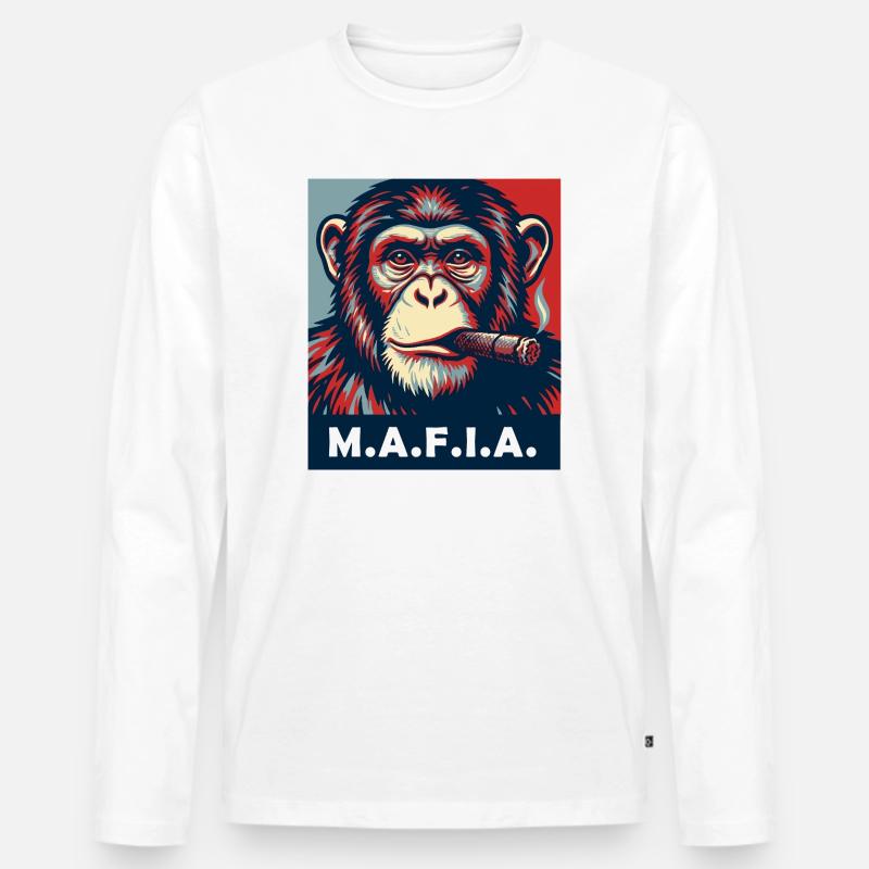 Pop-Art-Schimpanse mit Zigarre - Männer Premium Bio Langarmshirt - Weiß