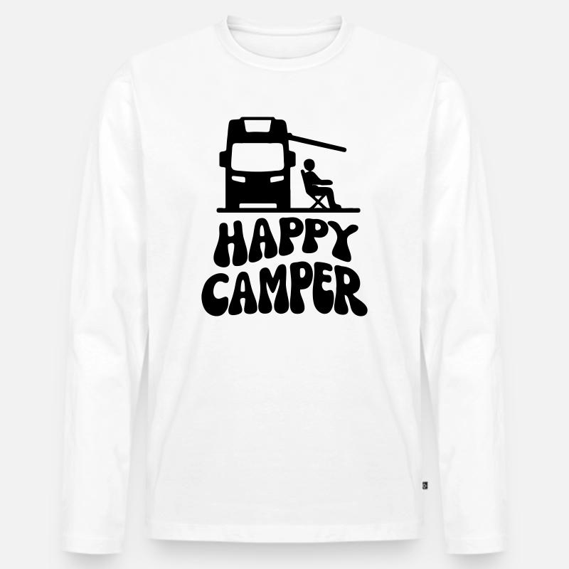 Camper Happy - Männer Premium Bio Langarmshirt - Weiß
