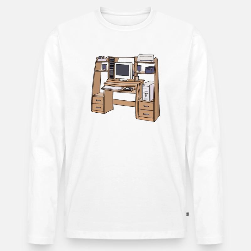 Retro-Computerschreibtisch-Setup 90er 2000er Nostalgie - Männer Premium Bio Langarmshirt - Weiß