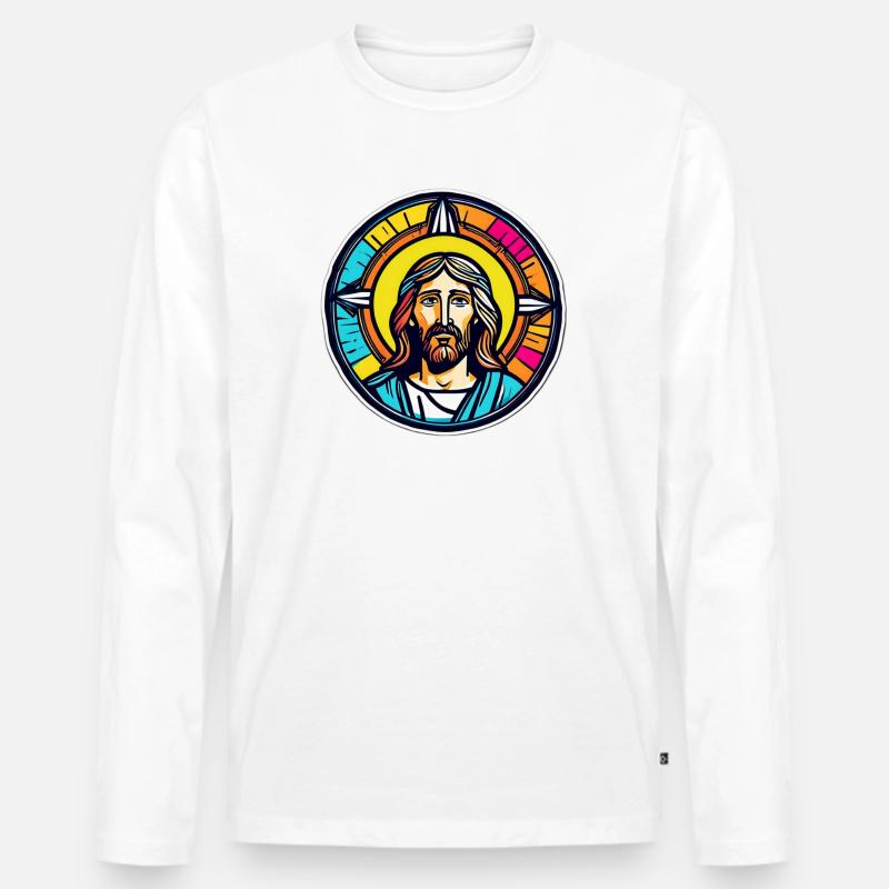 Jesus, buntes Buntglas - Männer Premium Bio Langarmshirt - Weiß
