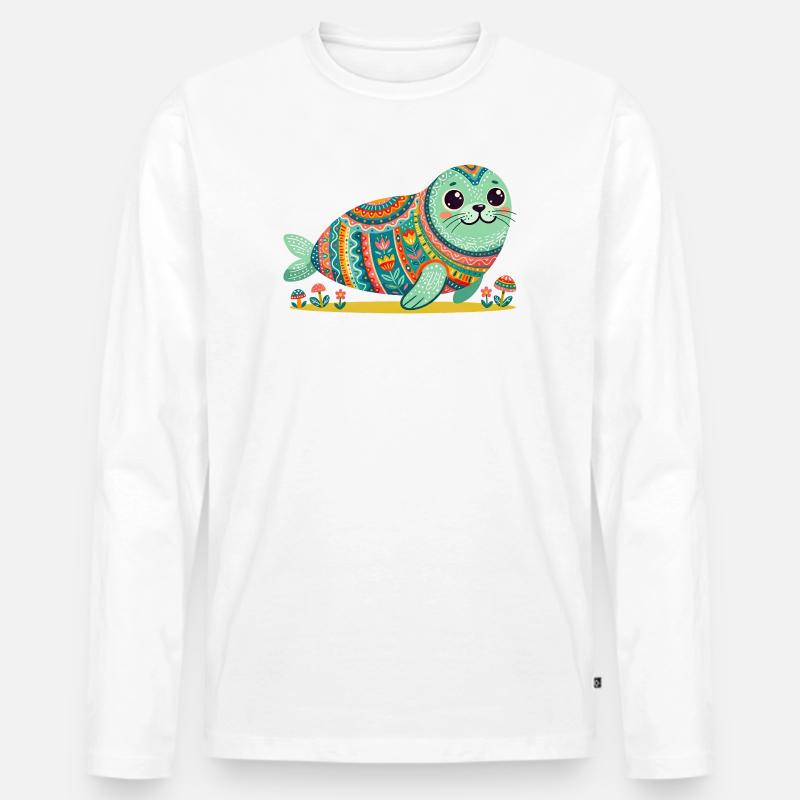 Süße Robbe Mandala - Männer Premium Bio Langarmshirt - Weiß