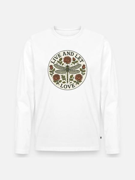 Live and Let Love Dragonfly Circle - Men's Premium Organic Long Sleeve Shirt - white