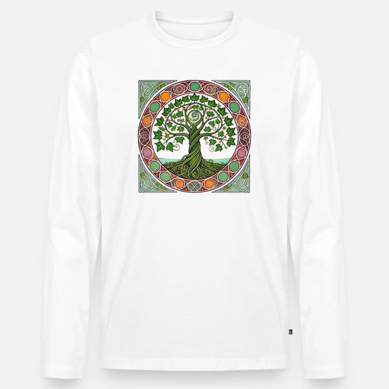 Baum des Lebens Rundglasfenster - Männer Premium Bio Langarmshirt - Weiß