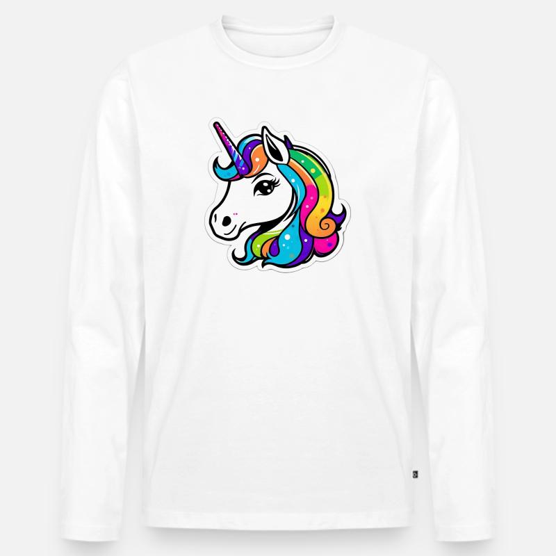 Helles Regenbogen-Einhorn - Männer Premium Bio Langarmshirt - Weiß