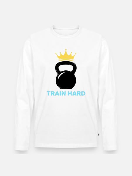 Kettlebell Crown Train Hard - Men's Premium Organic Long Sleeve Shirt - white